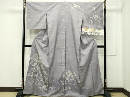 平和屋本店●極上 石川県指定無形文化財 牛首紬 白山工房 手織り 訪問着 作家物 刺繍 葡萄蔦の葉文 証紙付き 逸品 未使用 CZAA2168s5