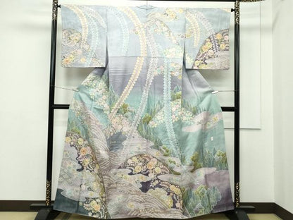 平和屋本店■極上　越後十日町の一流染匠　桐屋・翠山工房　正峰　訪問着　辻が花　絞り　暈し染め　金通し地　逸品　CZAA2177s5