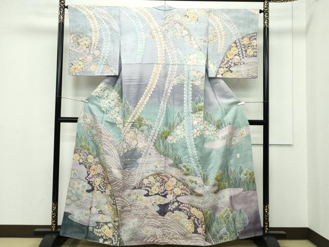平和屋本店■極上　越後十日町の一流染匠　桐屋・翠山工房　正峰　訪問着　辻が花　絞り　暈し染め　金通し地　逸品　CZAA2177s5