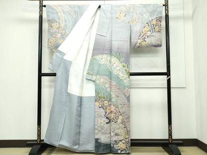平和屋本店■極上　越後十日町の一流染匠　桐屋・翠山工房　正峰　訪問着　辻が花　絞り　暈し染め　金通し地　逸品　CZAA2177s5