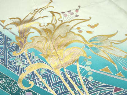 平和屋本店■希少　金彩友禅　卓越技能者・名工・和田光正　振袖　仮絵羽　草花文　暈し染め　金銀彩　逸品　未使用　CZAA2186s5