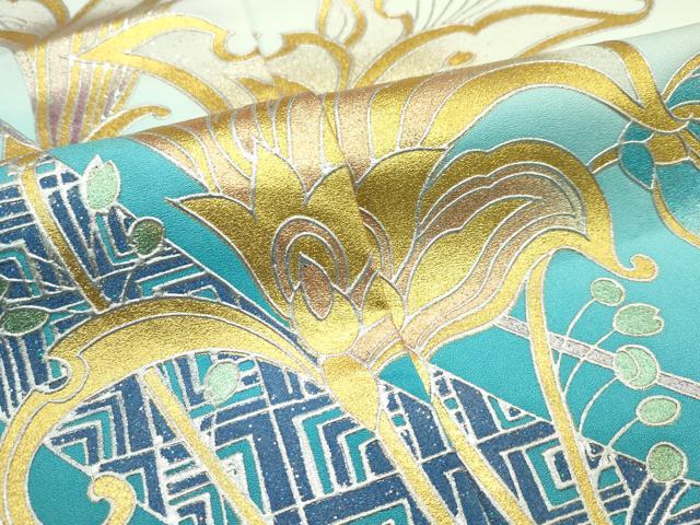平和屋本店■希少　金彩友禅　卓越技能者・名工・和田光正　振袖　仮絵羽　草花文　暈し染め　金銀彩　逸品　未使用　CZAA2186s5