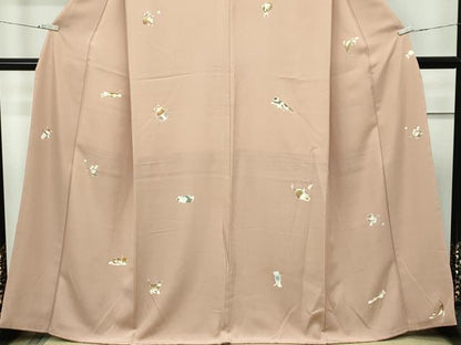 平和屋本店●極上 小紋 手描き 猫 深支子色地 逸品 未使用 CZAA2200s5