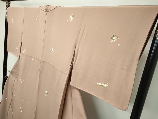 平和屋本店●極上 小紋 手描き 猫 深支子色地 逸品 未使用 CZAA2200s5