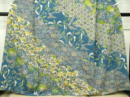 平和屋本店■極上　江戸紅型　五味桂子　訪問着　鴛鴦草花文　鬼しぼ縮緬　逸品　CZAA2205s5
