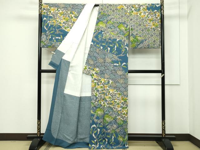 平和屋本店■極上　江戸紅型　五味桂子　訪問着　鴛鴦草花文　鬼しぼ縮緬　逸品　CZAA2205s5