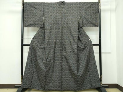 平和屋本店■希少　本場大島紬　龍郷絣　秋名バラ　黒地　逸品　CZAA2207s5