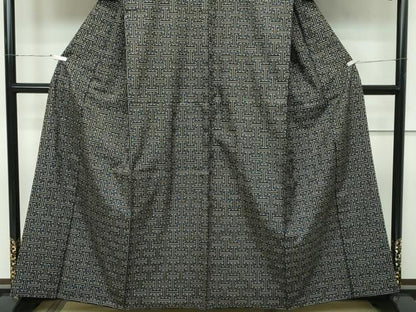 平和屋本店■希少　本場大島紬　龍郷絣　秋名バラ　黒地　逸品　CZAA2207s5