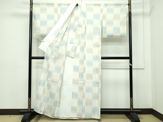 平和屋本店＊極上 夏物 結城紬 夏結城 奥順謹製 はたおり娘 タテ絣 市松文様 中川きよ子作 証紙・証明書付き 逸品 未使用 CZAA2208s5