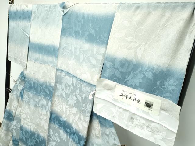 平和屋本店●極上 お召 胴抜き仕立て 油滴天目染 草花地紋 暈し染め 反端付き 逸品 未使用 CZAA2209s5