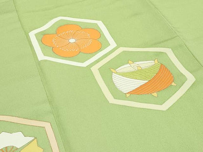 平和屋本店■極上　銀座　志ま亀　訪問着　亀甲吉祥花文　金彩　抹茶色地　たとう紙付き　逸品　CZAA2211s5