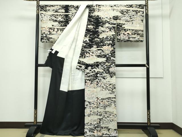 平和屋本店●極上 訪問着 風景文 黒地 逸品 CZAA2216s5