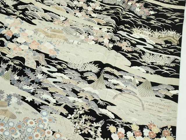 平和屋本店●極上 訪問着 風景文 黒地 逸品 CZAA2216s5