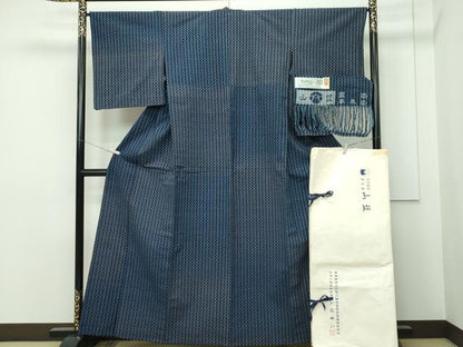 平和屋本店●希少 山藍 山村省二 久留米絣 単衣 綿 灰汁発酵建物 正藍染 草木染 証紙・たとう紙付き 逸品 CZAA2232s5