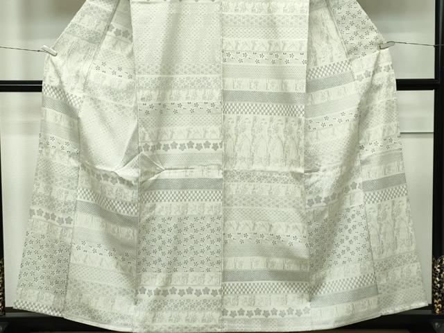 平和屋本店▽極上 お召 単衣 鳥獣戯画 白橡色地 やまと誂製 逸品 CZAA2233s5