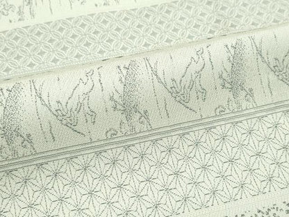 平和屋本店▽極上 お召 単衣 鳥獣戯画 白橡色地 やまと誂製 逸品 CZAA2233s5