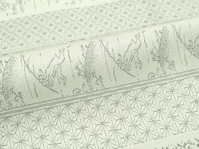 平和屋本店▽極上 お召 単衣 鳥獣戯画 白橡色地 やまと誂製 逸品 CZAA2233s5