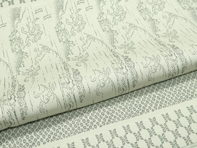 平和屋本店▽極上 お召 単衣 鳥獣戯画 白橡色地 やまと誂製 逸品 CZAA2233s5
