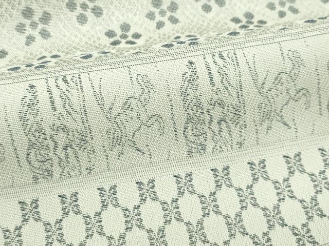 平和屋本店▽極上 お召 単衣 鳥獣戯画 白橡色地 やまと誂製 逸品 CZAA2233s5