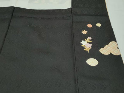 平和屋本店●極上 訪問着 駒刺繍 道長草花文 金彩 紫黒色地 逸品 CZAA2243s5