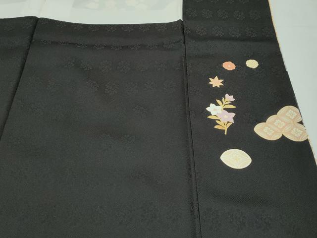 平和屋本店●極上 訪問着 駒刺繍 道長草花文 金彩 紫黒色地 逸品 CZAA2243s5