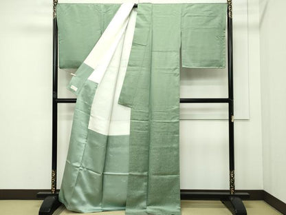 平和屋本店■最高級　久保田一竹　幻の辻が花　小紋　草花文　金通し地　山葵色地　やまと金ラベル　逸品　未使用　CZAA2246s5