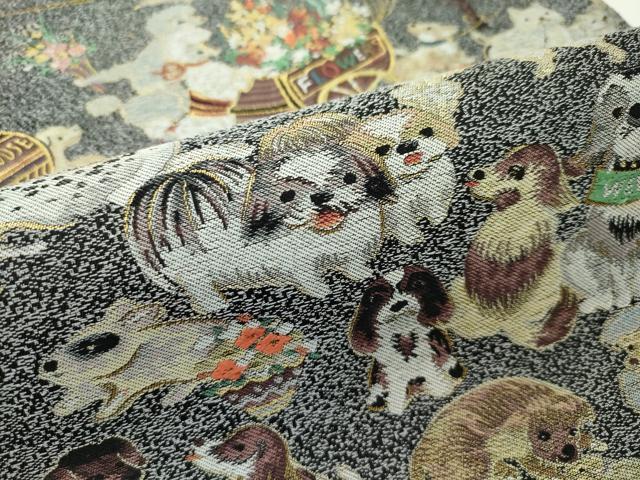 平和屋本店■極上　太鼓柄京袋帯　ワンチャン大集合　犬　金糸　逸品　CZAA2251s5