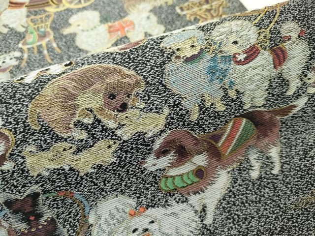 平和屋本店■極上　太鼓柄京袋帯　ワンチャン大集合　犬　金糸　逸品　CZAA2251s5