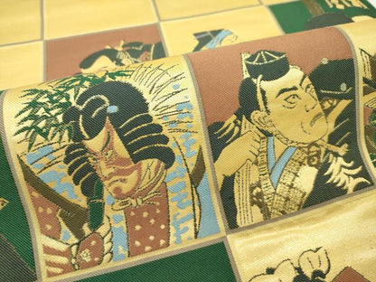平和屋本店●極上 西陣 川島織物 太鼓柄 本袋帯 歌舞伎 市松文様 金糸 逸品 CZAA2254s5