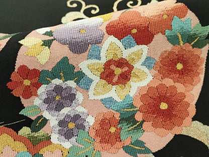 平和屋本店■極上　爪掻き本綴れ　八寸名古屋　正倉院鳳凰花文　黒地　金糸　逸品　未使用　CZAA2265s5