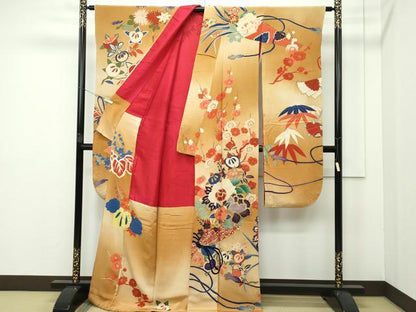平和屋本店■極上　アンティーク　大正ロマン　振袖・長襦袢セット　駒刺繍　吉祥草花文　暈し染め　金彩　逸品　CZAA2271s5