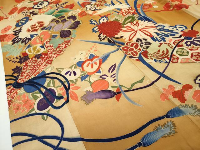 平和屋本店■極上　アンティーク　大正ロマン　振袖・長襦袢セット　駒刺繍　吉祥草花文　暈し染め　金彩　逸品　CZAA2271s5