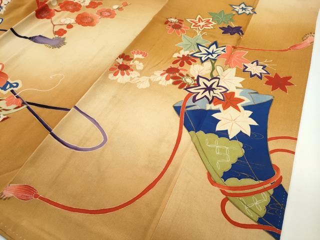 平和屋本店■極上　アンティーク　大正ロマン　振袖・長襦袢セット　駒刺繍　吉祥草花文　暈し染め　金彩　逸品　CZAA2271s5