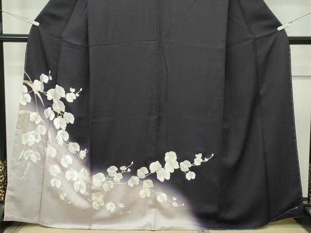 平和屋本店●極上 訪問着 総手刺繍 胡蝶蘭 暈し染め 金糸 黒紅色地 逸品 未使用 CZAA2275s5