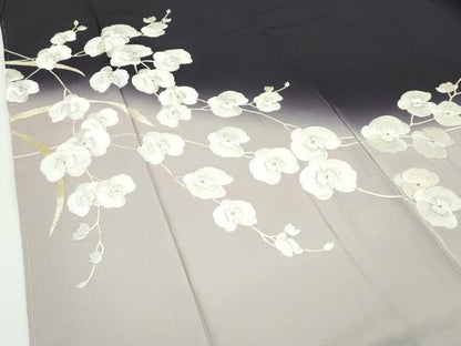 平和屋本店●極上 訪問着 総手刺繍 胡蝶蘭 暈し染め 金糸 黒紅色地 逸品 未使用 CZAA2275s5