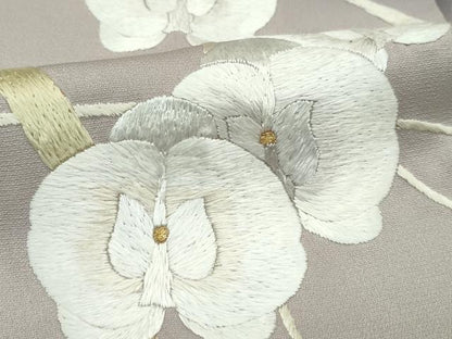 平和屋本店●極上 訪問着 総手刺繍 胡蝶蘭 暈し染め 金糸 黒紅色地 逸品 未使用 CZAA2275s5
