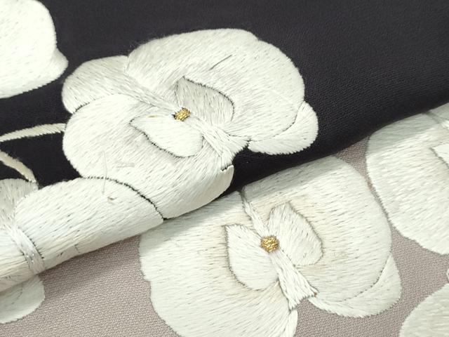 平和屋本店●極上 訪問着 総手刺繍 胡蝶蘭 暈し染め 金糸 黒紅色地 逸品 未使用 CZAA2275s5