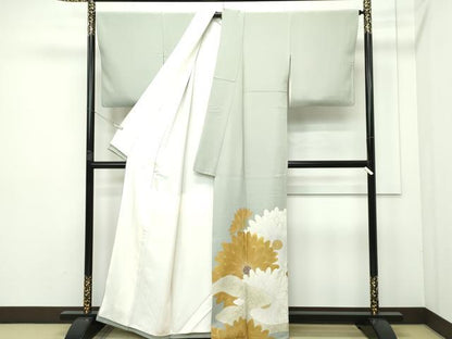 平和屋本店■極上　ジャパンオートクチュール　渡辺雪三郎　色留袖　菊　金彩　灰汁色地　逸品　CZAA2281s5