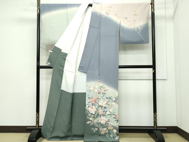 平和屋本店●極上　十日町　加賀草木友禅の第一人者　田村哲彦　訪問着　花鳥文　暈し染め　逸品　CZAA4753s6