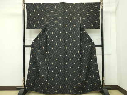 平和屋本店■極上　キモノデザイナー　斉藤上太郎　小紋　七宝花文　黒地　金彩　逸品　CZAA2294s5