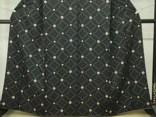 平和屋本店■極上　キモノデザイナー　斉藤上太郎　小紋　七宝花文　黒地　金彩　逸品　CZAA2294s5