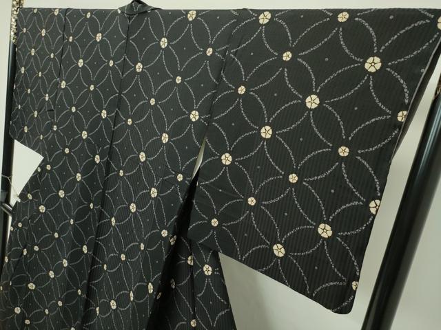 平和屋本店■極上　キモノデザイナー　斉藤上太郎　小紋　七宝花文　黒地　金彩　逸品　CZAA2294s5