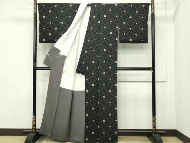 平和屋本店■極上　キモノデザイナー　斉藤上太郎　小紋　七宝花文　黒地　金彩　逸品　CZAA2294s5