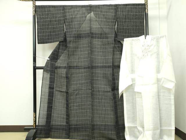 平和屋本店＊極上 夏物 紗紬・長襦袢セット 格子柄 やまと誂製 半衿刺繍 逸品 CZAA2297s5