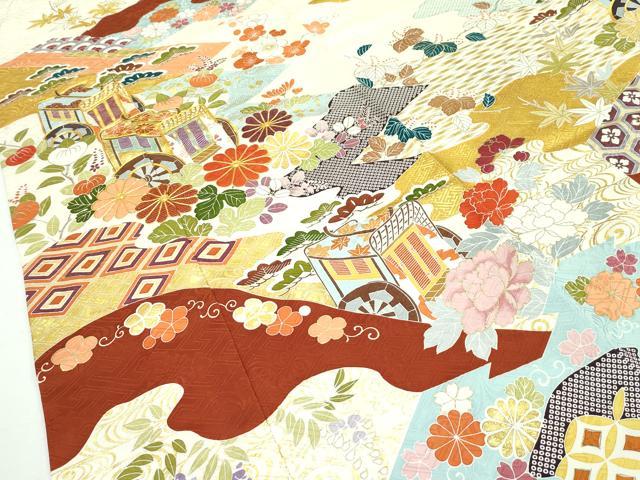 期間限定セール20％off●最高級 創業460年・千總 振袖・長襦袢セット 誰が袖好み 駒刺繍 鴛鴦 金彩 高島屋扱い たとう紙付き CZAA2304s5
