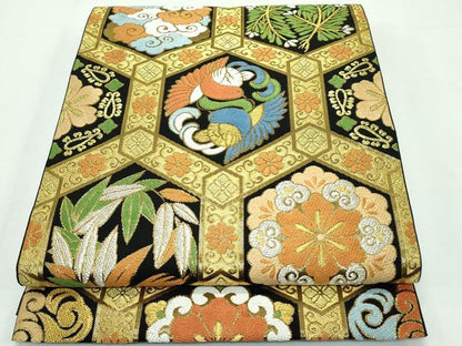 平和屋本店●極上 西陣 川島織物 六通柄 本袋帯 唐織 亀甲鳳凰草花文 金糸 逸品 CZAA2671s5