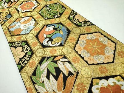 平和屋本店●極上 西陣 川島織物 六通柄 本袋帯 唐織 亀甲鳳凰草花文 金糸 逸品 CZAA2671s5