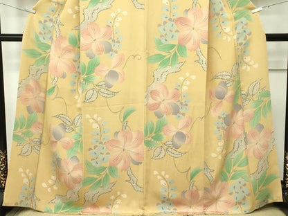 平和屋本店■極上　摺型友禅　京都　多ち花　小紋　花唐草鹿の子文　鬼しぼ縮緬　逸品　CZAA2308s5