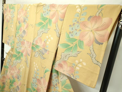 平和屋本店■極上　摺型友禅　京都　多ち花　小紋　花唐草鹿の子文　鬼しぼ縮緬　逸品　CZAA2308s5