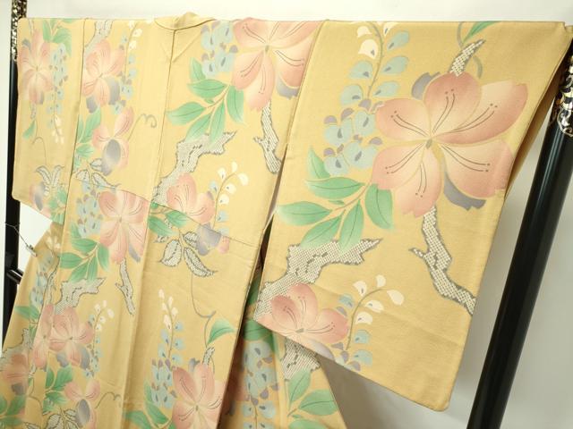 平和屋本店■極上　摺型友禅　京都　多ち花　小紋　花唐草鹿の子文　鬼しぼ縮緬　逸品　CZAA2308s5